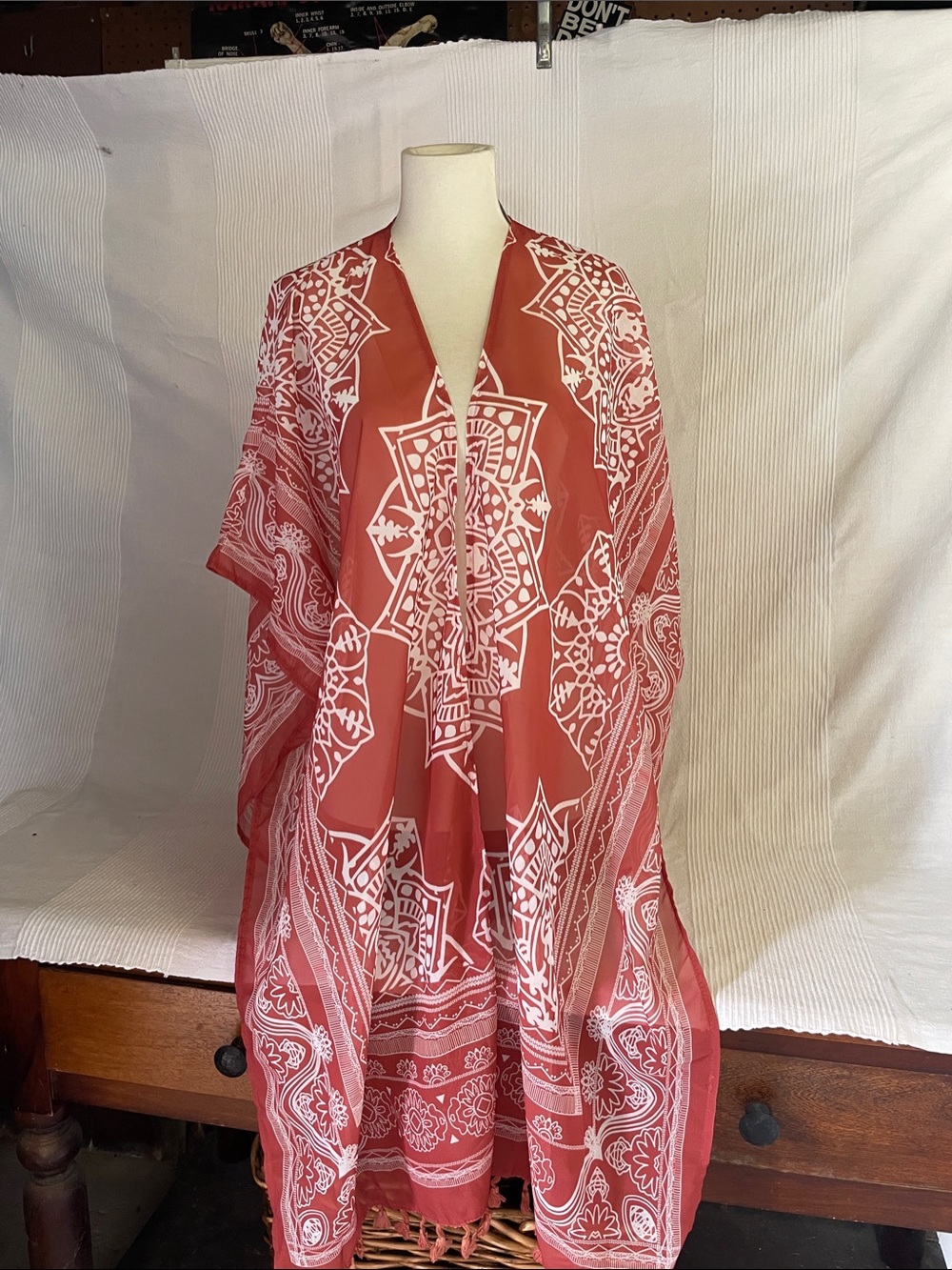 Orange & White Printed Boho Kimono